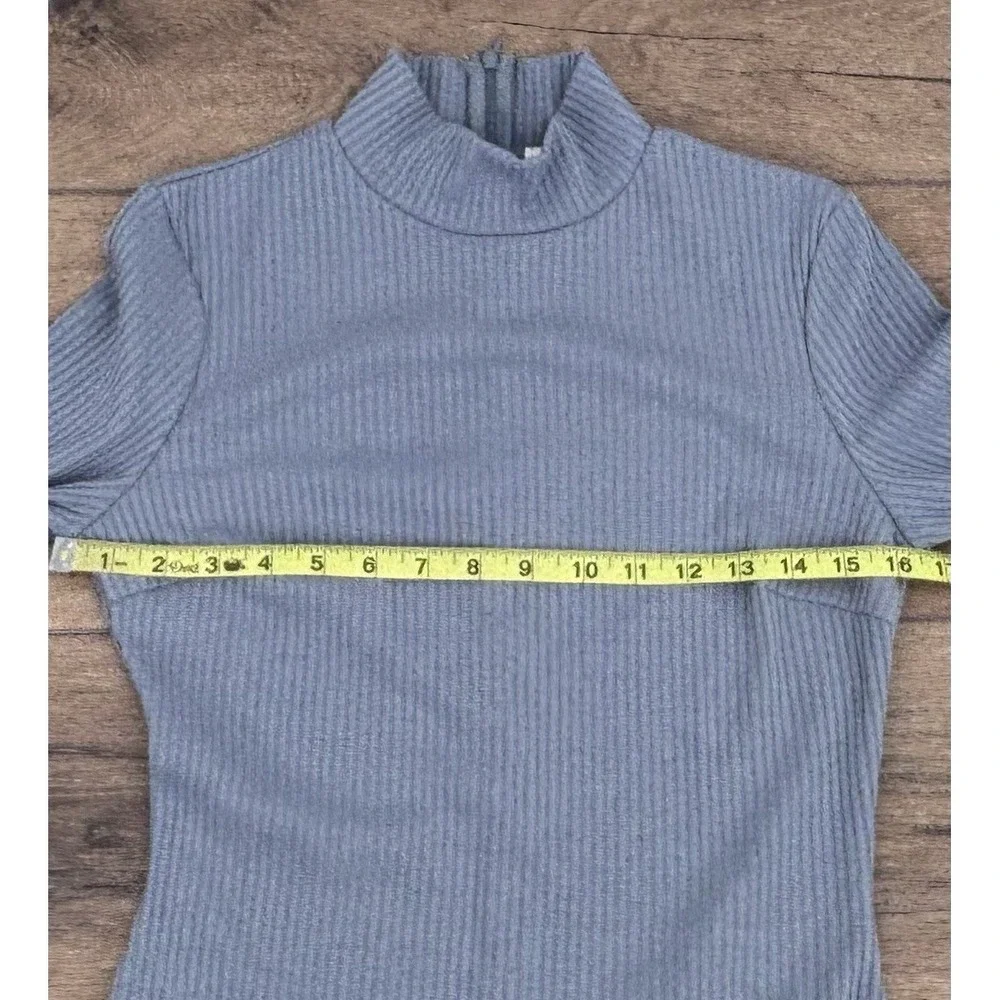 Hello Molly Mini Dress Size Small Blue Gray Ribbed Mock Turtleneck Bodycon NWT